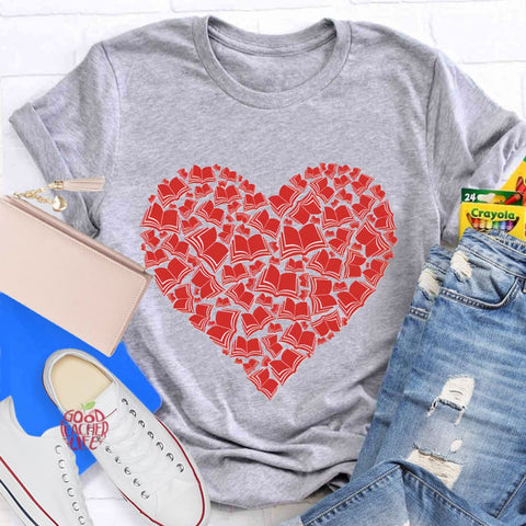 Love Books Valentine Heart Teacher T-Shirt