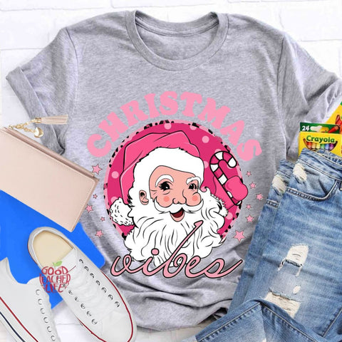 Christmas Vibes Pink Santa Claus T-Shirt