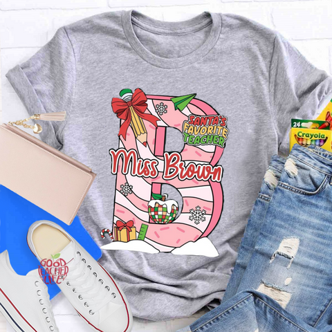 Personalized Name Santa's Favorite Teacher T-Shirt