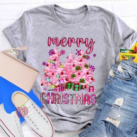 Pink Tree Christmas Teacher T-Shirt