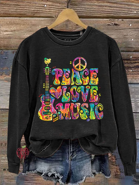 Peace Love Music Art Print Pattern Casual Sweatshirt