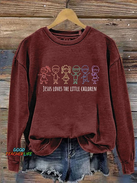 Jesus Loves The Little Children Autism Awareness Christian Print Casual Sweatshirt