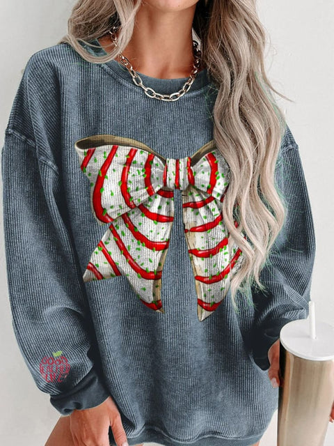 Christmas Striped Bow Print Women's Casual Sweatshirt