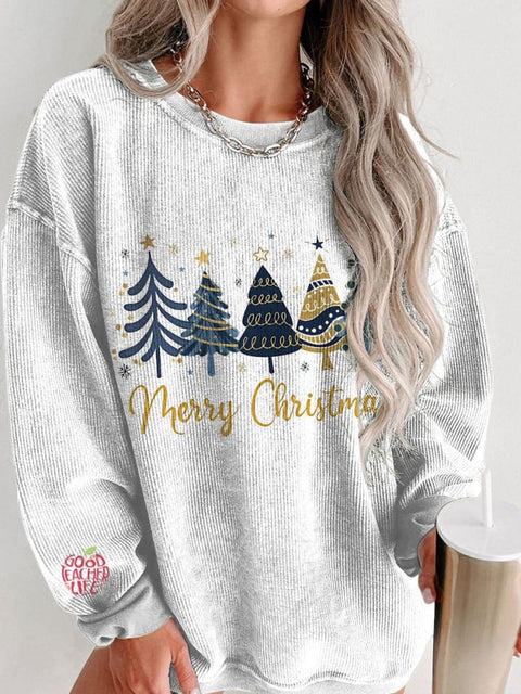 Women's Christmas Snowflake Casual Print Corduroy Sweatshirt