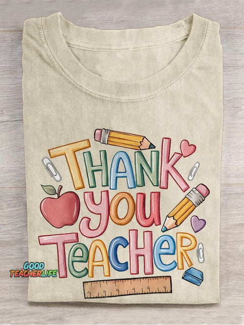 Thank You Teacher Casual Print T-shirt