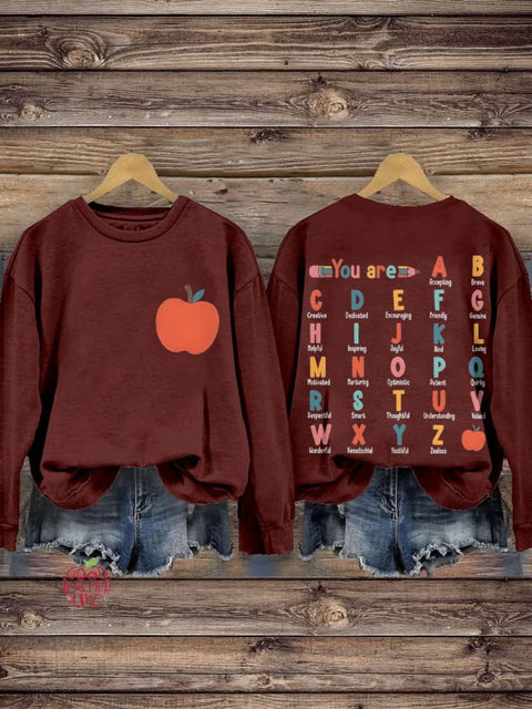 You Are Apple Teacher Casual Print Sweatshirt