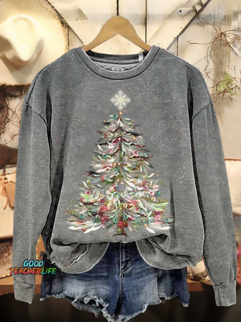 Retro Floral Christmas Tree Casual Sweatshirt