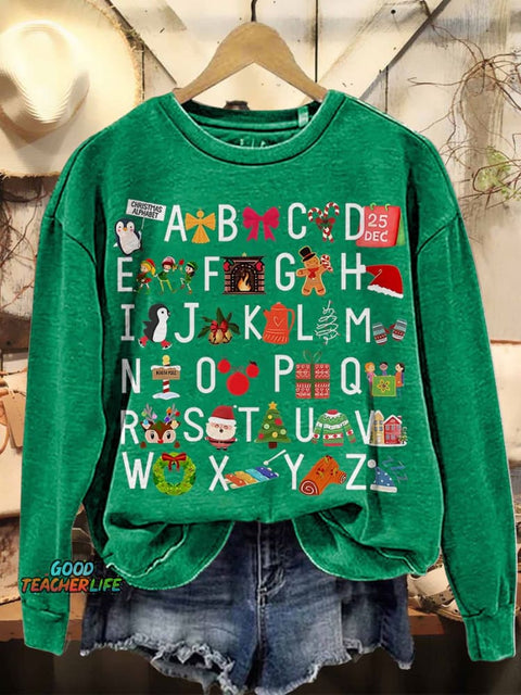 Christmas Alphabet Casual Print Sweatshirt
