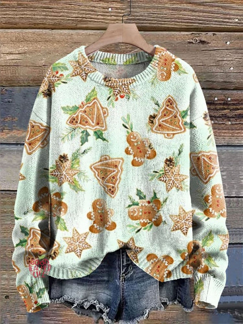 Christmas Pattern Art Print Knit Pullover Sweater