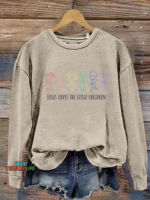 Jesus Loves The Little Children Autism Awareness Christian Print Casual Sweatshirt