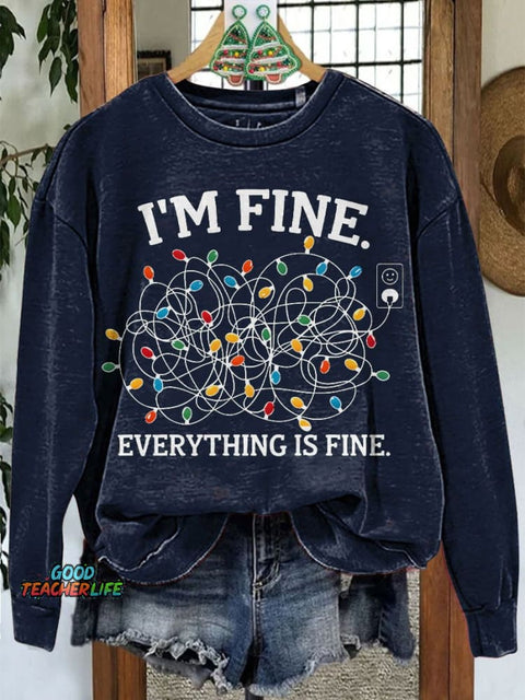 Merry Christmas I'm Fine Christmas Lights Casual Print Sweatshirt