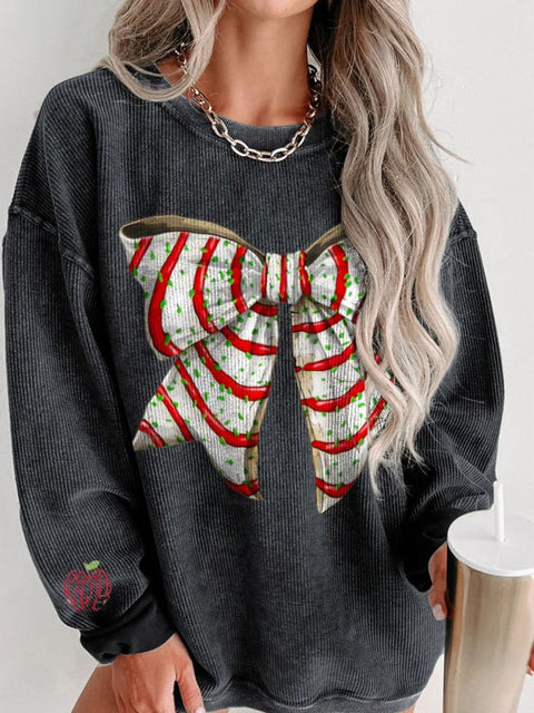 Christmas Striped Bow Print Women's Casual Sweatshirt