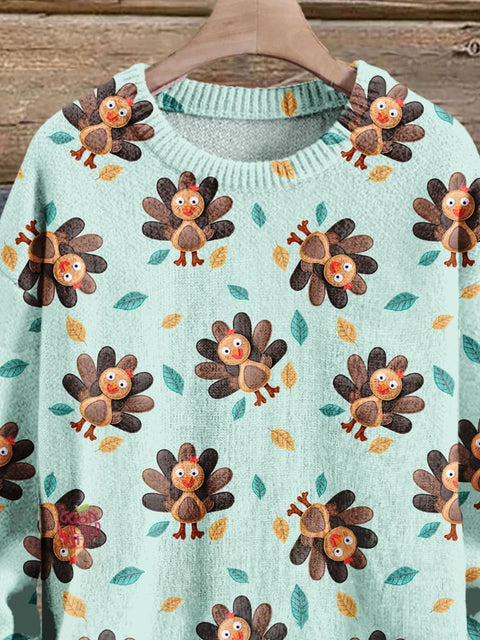 Christmas Gift Thanksgiving Turkey Art Print Knit Pullover Sweater