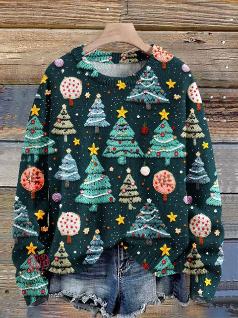 Christmas Tree Art Print Knit Pullover Sweater