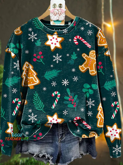 Christmas colorful Gingerbread Candy cane snowflake Casual  Sweatshirt