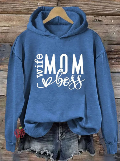 Mom Wife Boss  Casual Hoodie Sweatshirt