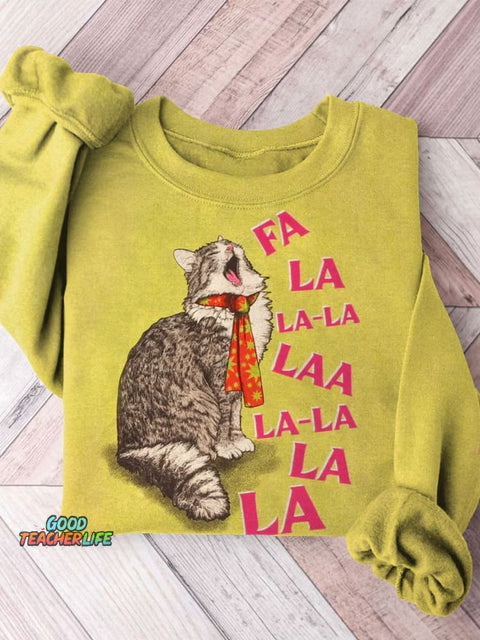 Funny Christmas Cat Art Print Casual  Sweatshirt