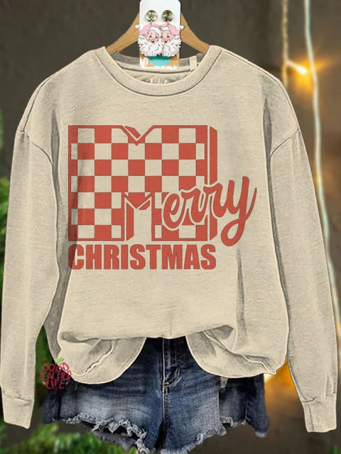 Merry Christmas Checker Casual Sweatshirt