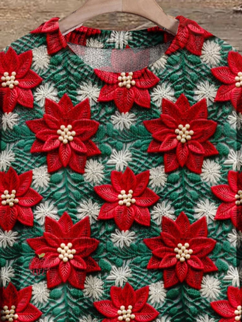 Christmas Gift Flower Pattern Art Print Knit Pullover Sweater