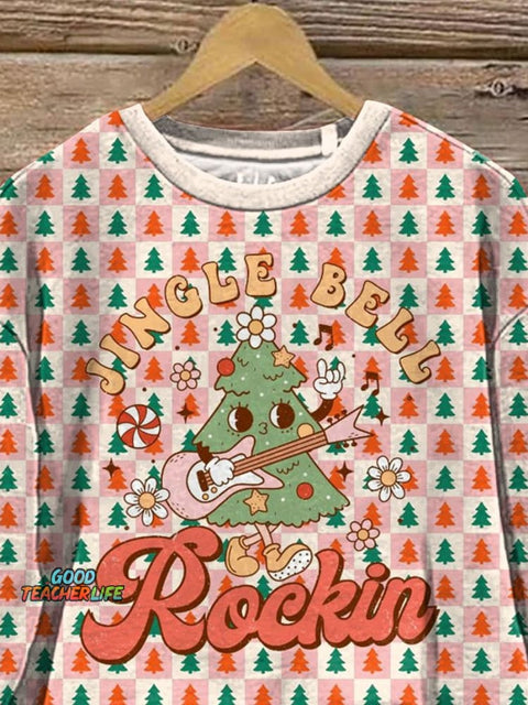 Retro Cartoon Christmas Tree Graphic Printed Casual  Sweatshirt