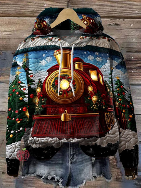 Christmas  Train Print Casual Hoodie Sweatshirt