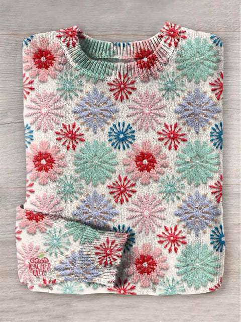 Christmas Snowflake Print Knit Pullover Sweater