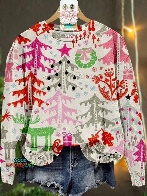 Christmas Tree Holiday Casual Print Sweatshirt