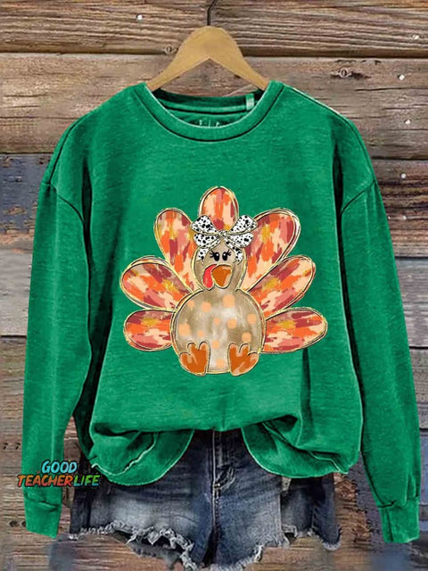 Colorful Coquette Gold Glitter Turkey Thanksgiving Casual Sweatshirt