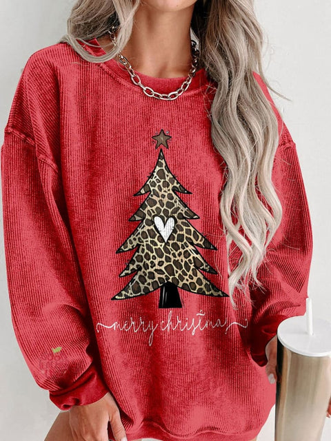 Women's Christmas Tree Leopard Casual Print Sweatshirt