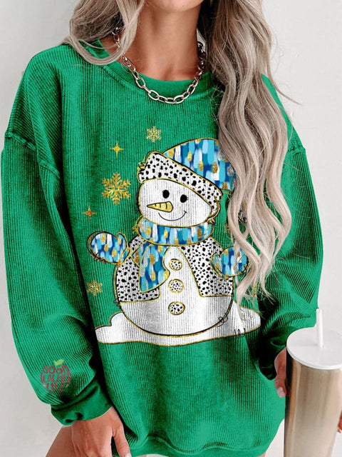 Colorful Glitter Christmas Snowman Print Women's Casual Sweatshirt