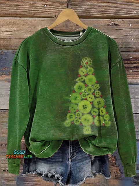Christmas Tree Buttons Casual Sweatshirt