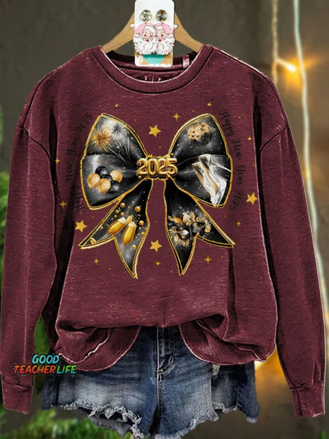 New Year Coquette Bow Gold Glitter Casual  Sweatshirt