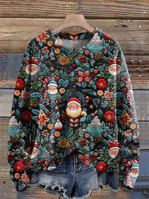 Santa Christmas Print Knit Pullover Sweater