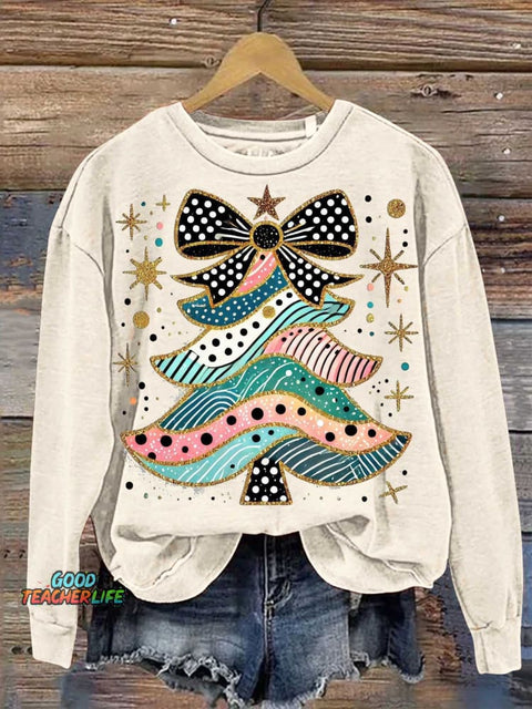 Christmas Tree Bow Casual Sweatshirt