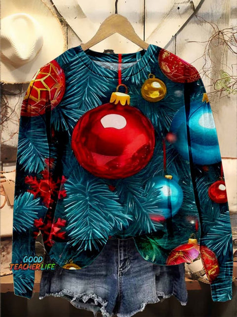 Retro Bells Christmas Tree Christmas Casual Print Sweatshirt