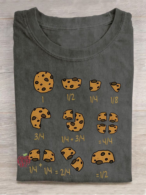 Cookie Fractional Numbers Math Teacher Casual Print T-shirt