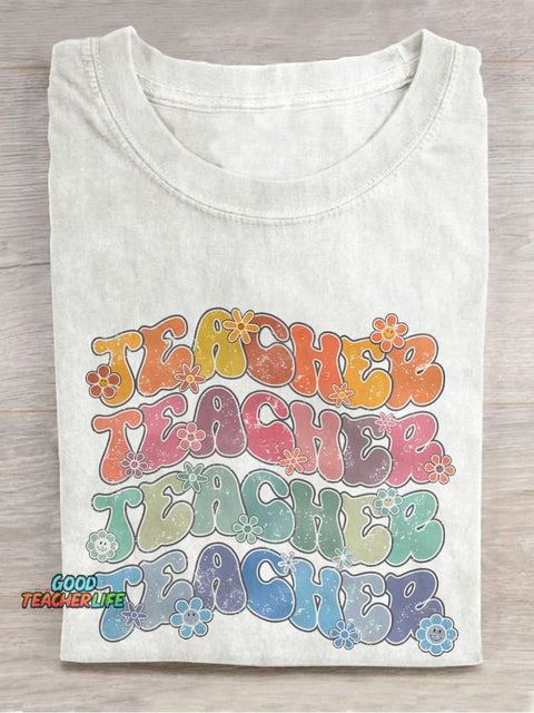 Teacher Back To School Casual Print T-shirt