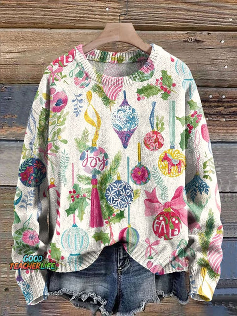 Christmas Pattern Art Print Knit Pullover Sweater