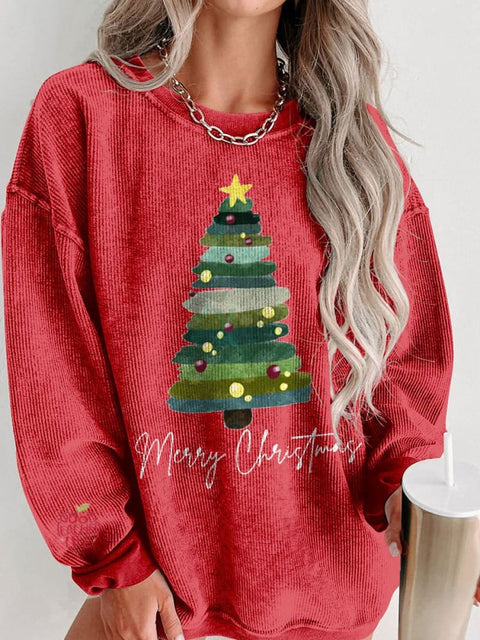 Women's Merry Christmas Brush Stroke Tree Casual Print Sweatshirt