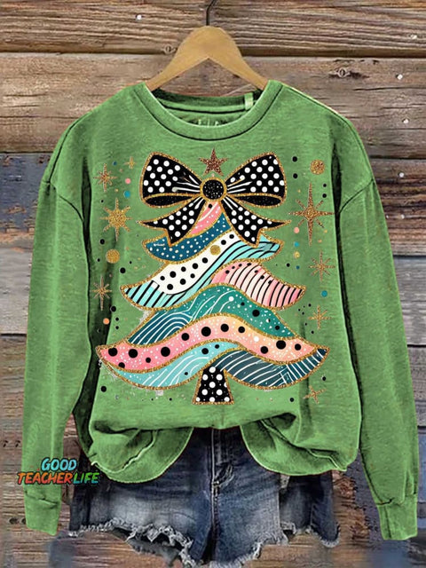 Christmas Tree Bow Casual Sweatshirt