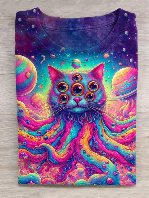 Weird Psychedelic Octopus Slime Cat Casual T-Shirt