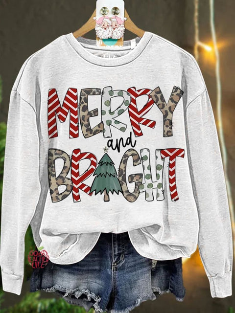 Christmas merry and bright leopard Casual  Sweatshirt