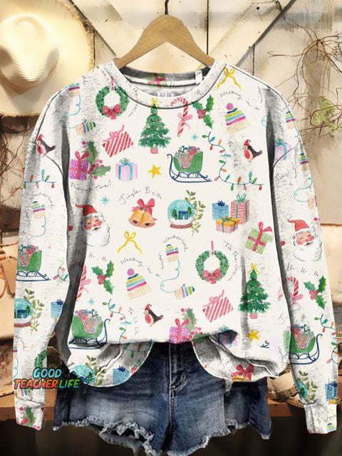 Santa Claus Christmas Tree Christmas Graphic Art Print Casual Sweatshirt