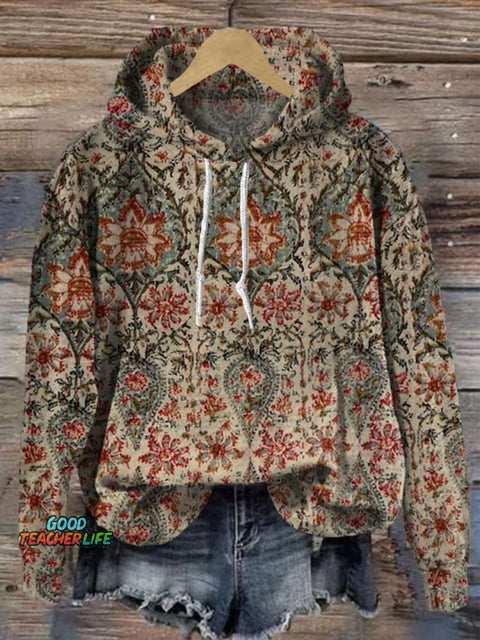 Flowers Retro Print Casual Hoodie Sweatshirt