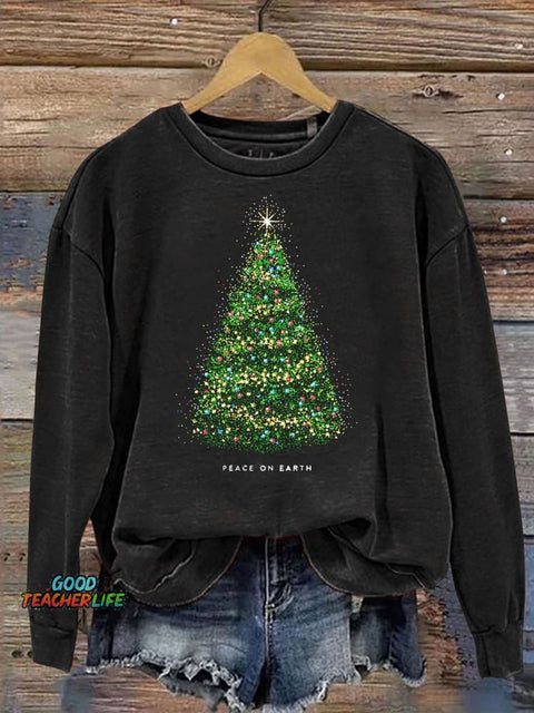 Peace On Earth Christmas Tree Art Print Casual  Sweatshirt