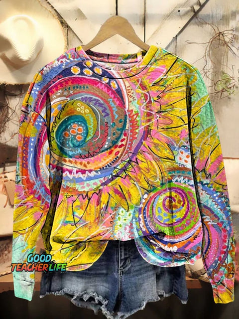 Hippie Sunflower Love and Peace Heart Shape Casual Sweatshirt
