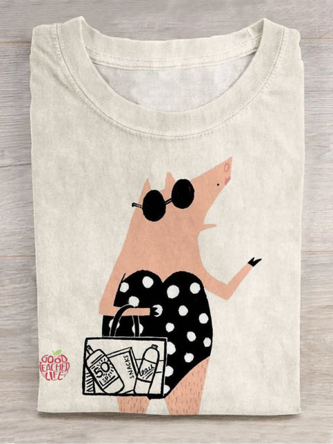 Shopping Miss Pig Printing T-shirt