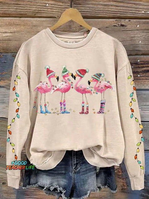Lovely Christmas Flamingo Art Print Casual Sweatshirt