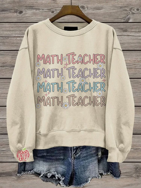 Math Teacher Casual Print Sweatshirt