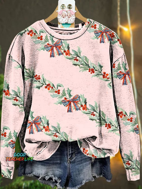 Christmas bow pink Christmas tree Casual  Sweatshirt